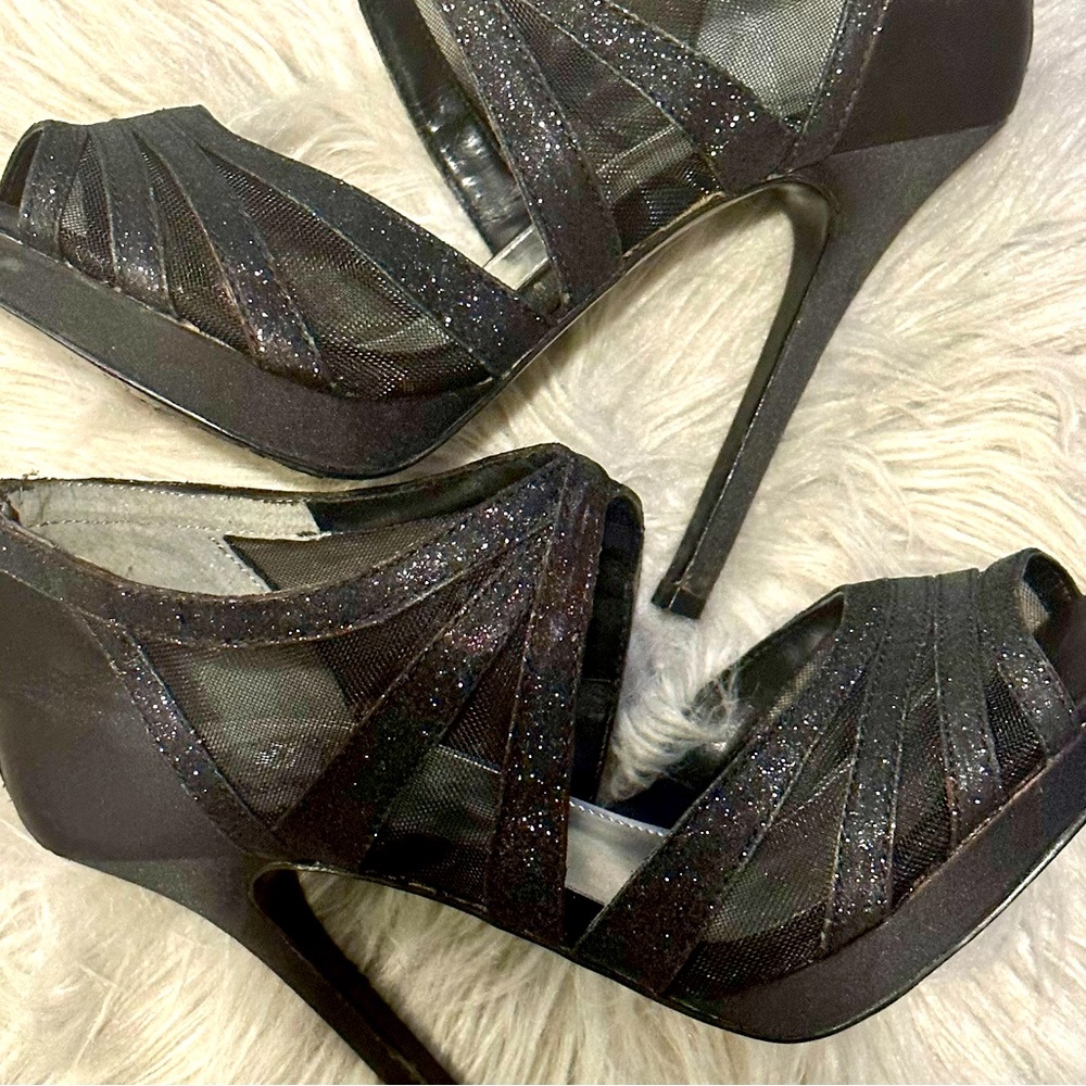 IMiller Freda Black Mesh Sparkly Glitter Heels
